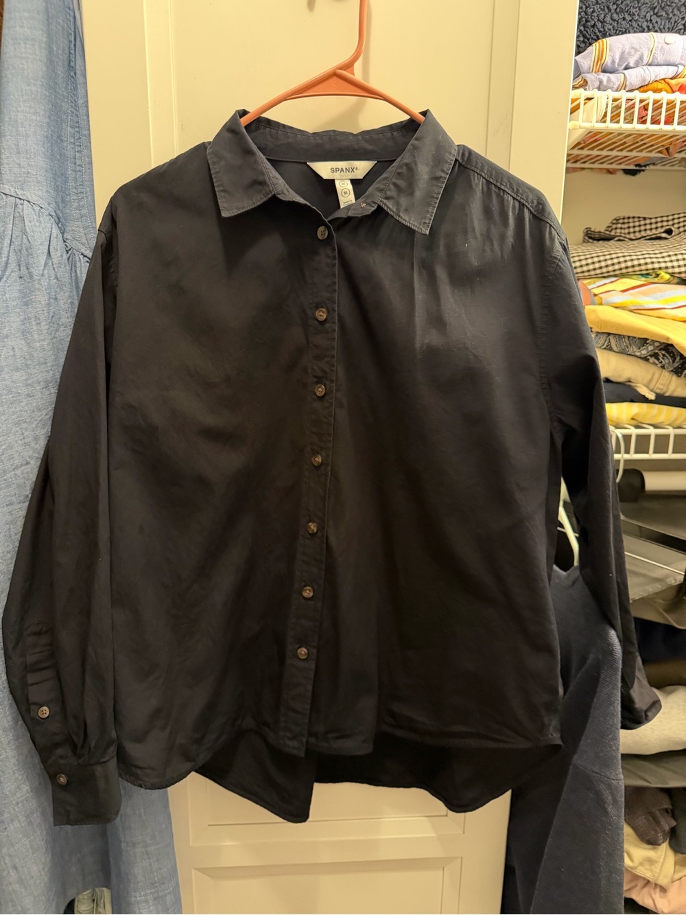 Spanx Relaxed Fit Button Up 100% Cotton Black size Medium